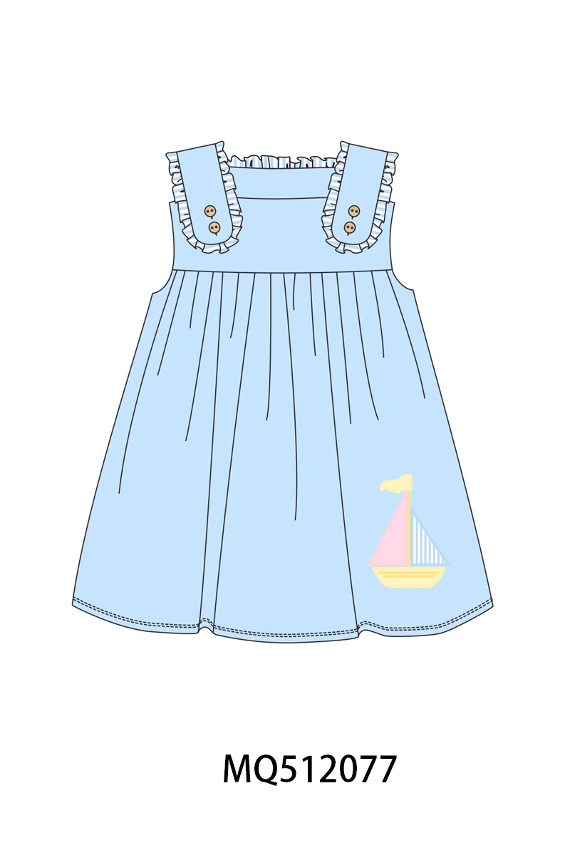 Blue Sailboat Embroidered Dress | Boutique Children's Clothing