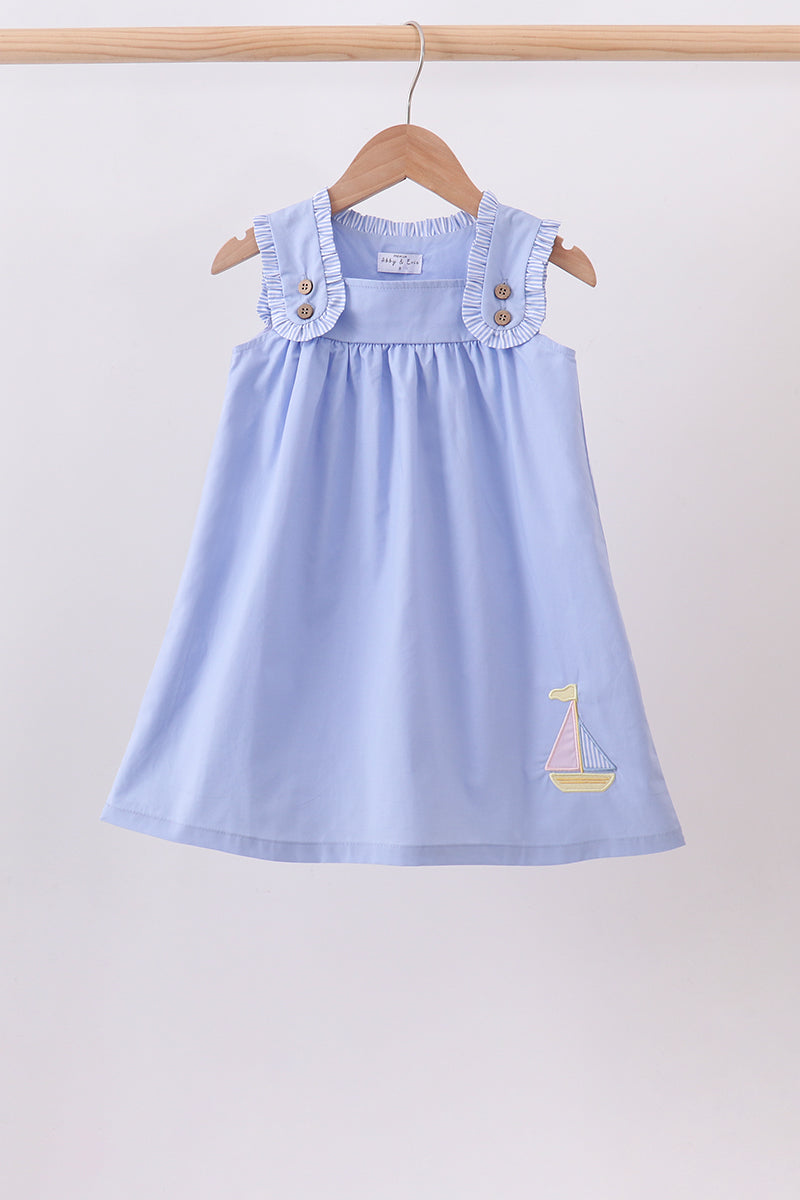 Blue Sailboat Embroidered Dress | Boutique Children's Clothing