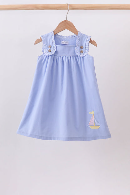 Blue Sailboat Embroidered Dress | Boutique Children's Clothing