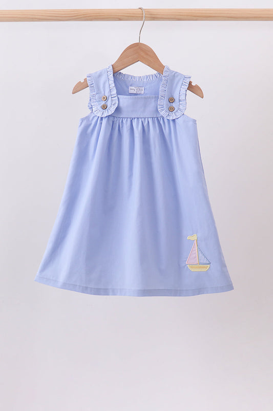 Blue Sailboat Embroidered Dress | Boutique Children's Clothing