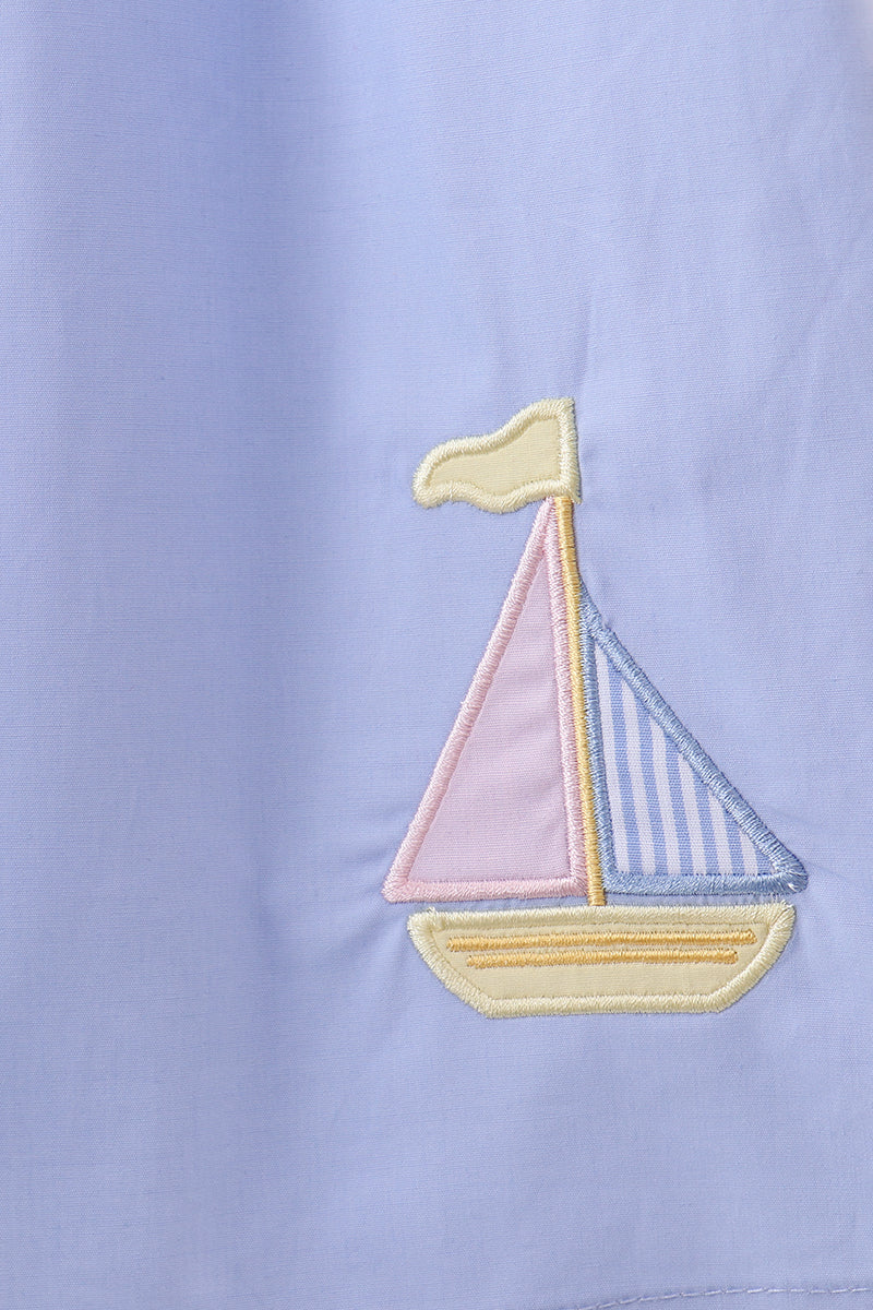Blue Sailboat Embroidered Dress | Boutique Children's Clothing