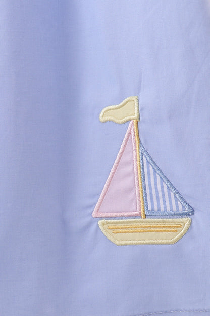 Blue Sailboat Embroidered Dress | Boutique Children's Clothing