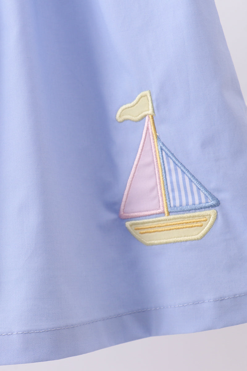 Blue Sailboat Embroidered Bloomer Set | Boutique Children's Clothing