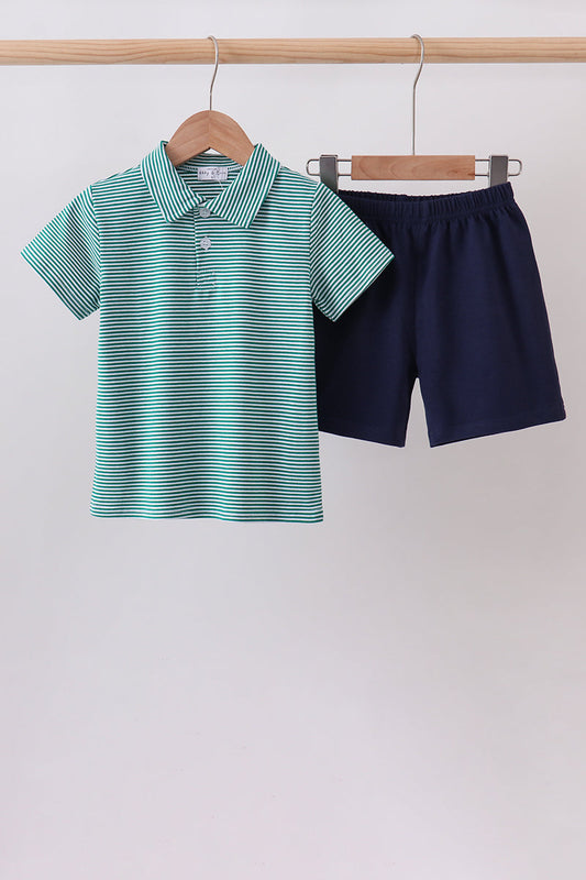 Green Stripe Polo Set | Boutique Children's Clothing