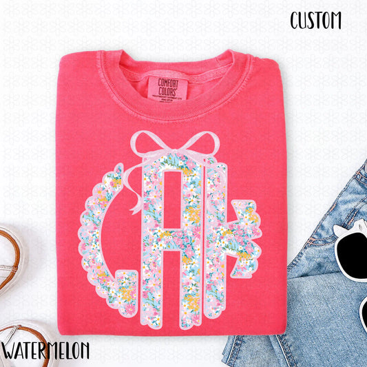 Pink Floral Monogram-Custom Completed Tee