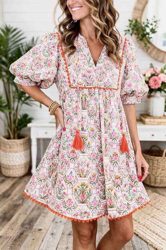 Pink Floral Tassel Mini Dress LT | Boutique Children's Clothing