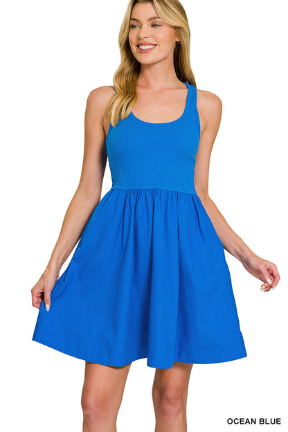 Combined Knit Woven Dress Zenana RTS