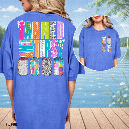 Tanned and Tipsy Cans Completed Tee