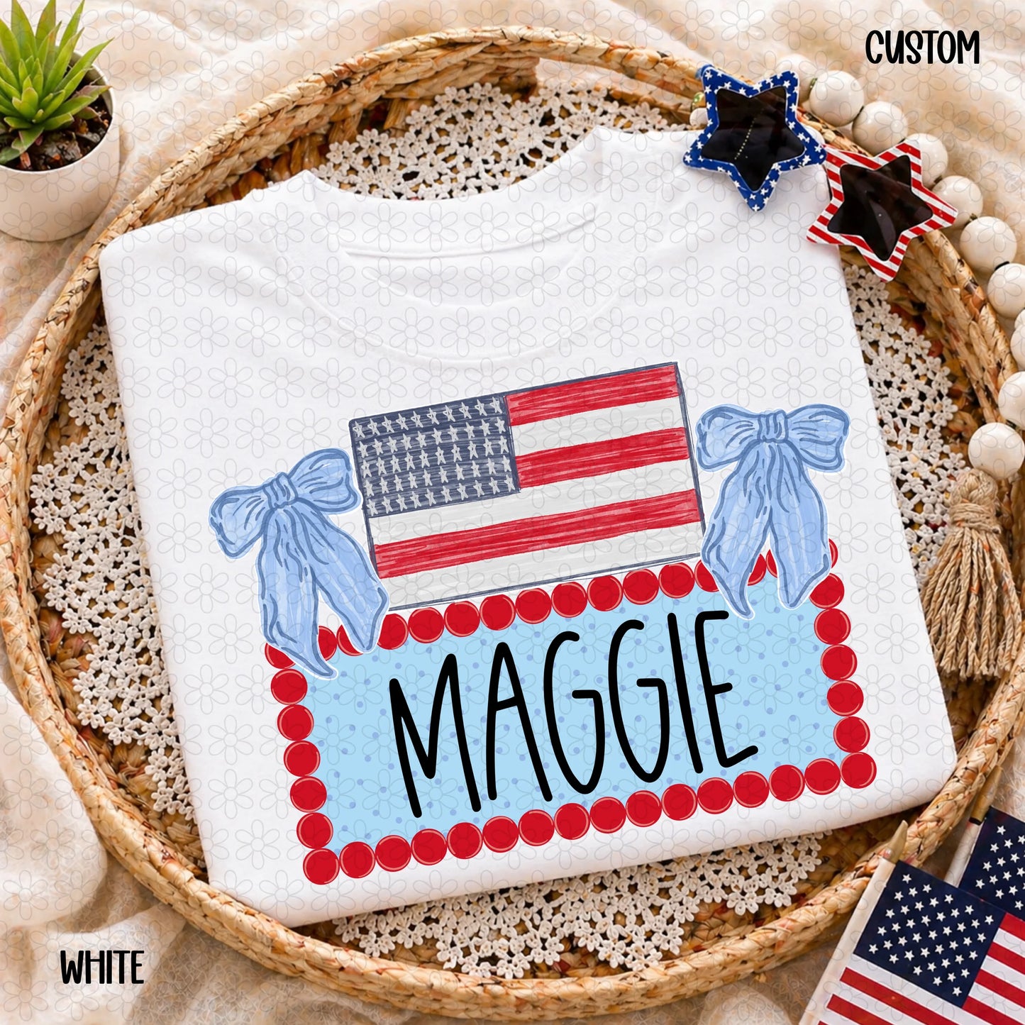 USA Flag Custom Name Plate Completed Tee