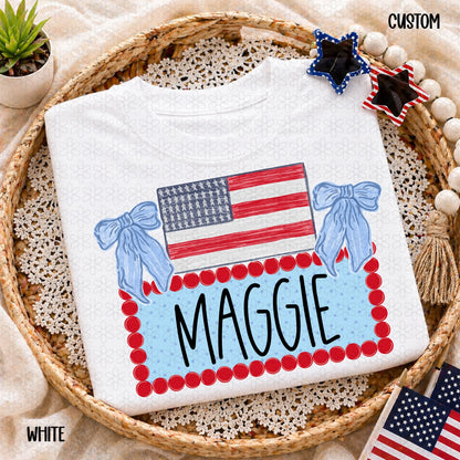 USA Flag Custom Name Plate Completed Tee