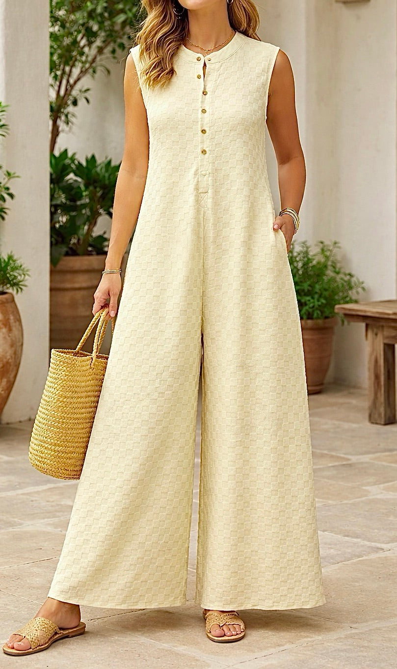 Wide Leg Textured Jumpsuit