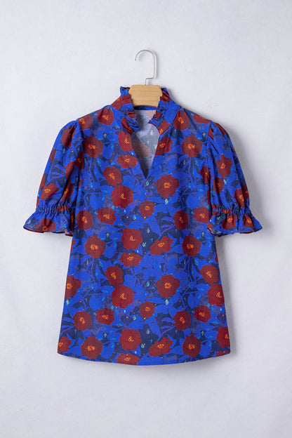 Blue Ruffled Floral Blouse LT